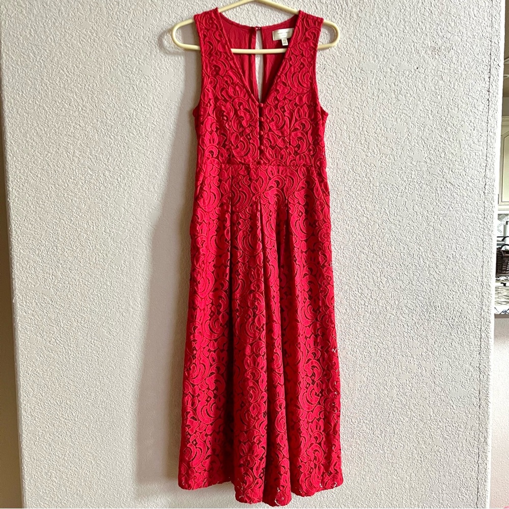 Anthropologie Moulinette Soeurs Sz 4 Jaeda Wide Leg Red Lace Jumpsuit Valentine - Picture 2 of 12